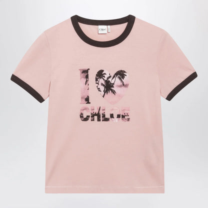 Chloé Pink Cotton T-Shirt with Logo Print