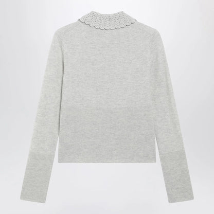 Chloé Slim-fit logo wool cardigan in Sweet Grey