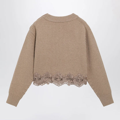 Chloé Cropped turtleneck sweater in wool-cashmere Bleached brown