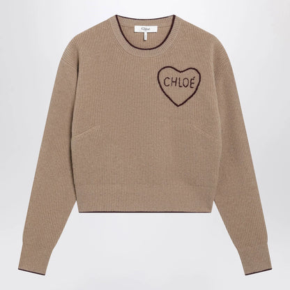 Chloé Light Brown Wool and Cashmere Logo Sweater