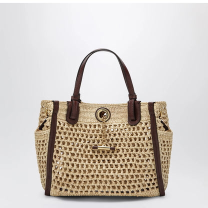 Chloé Iconic tote bag in raffia and leather, Hot Sand