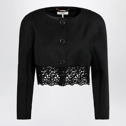 Chloé Black cropped jacket with openwork trim
