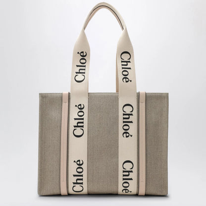 Chloé Medium Woody tote bag in beige canvas