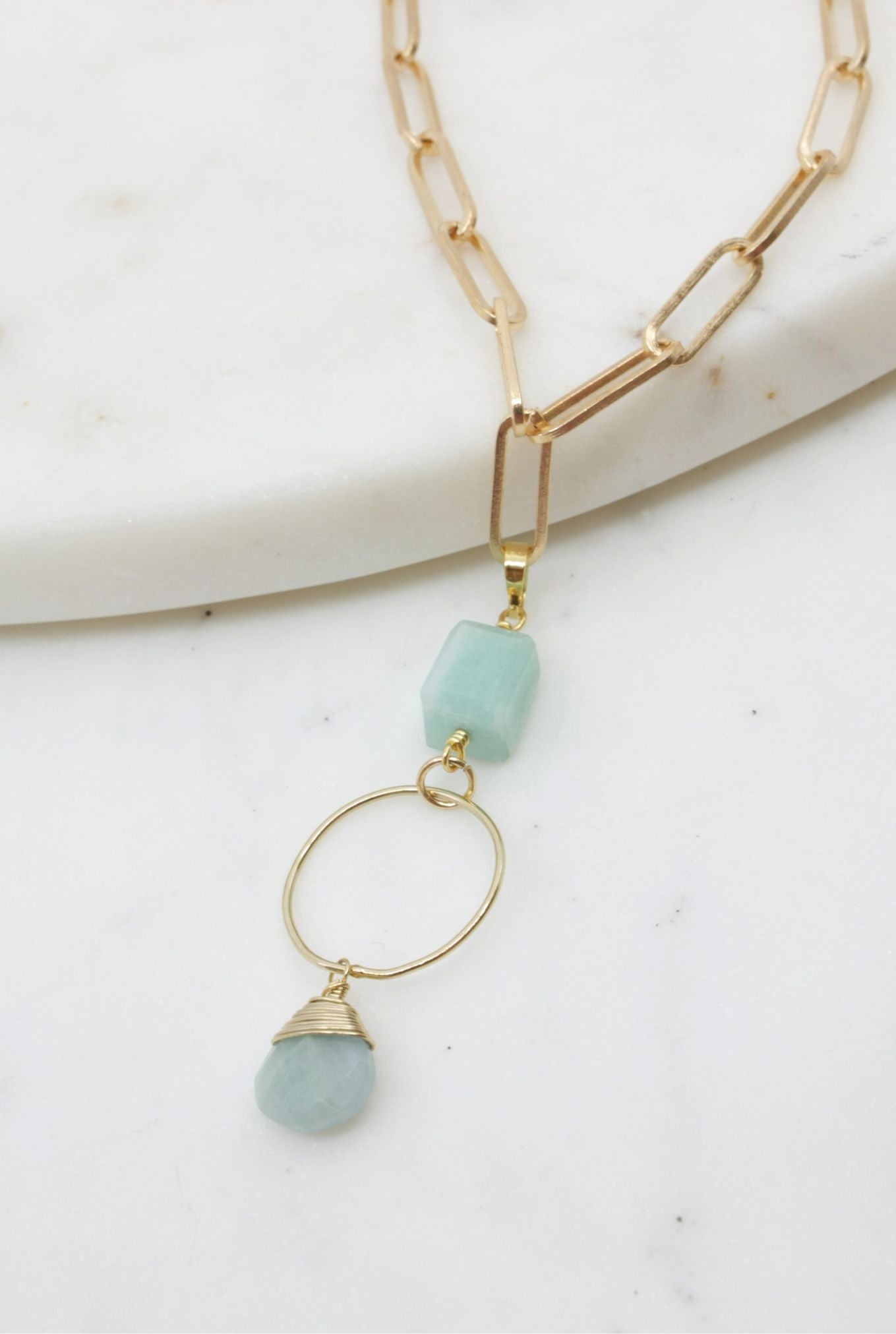 Paperclip Necklace with Aquamarine Hoop Accent