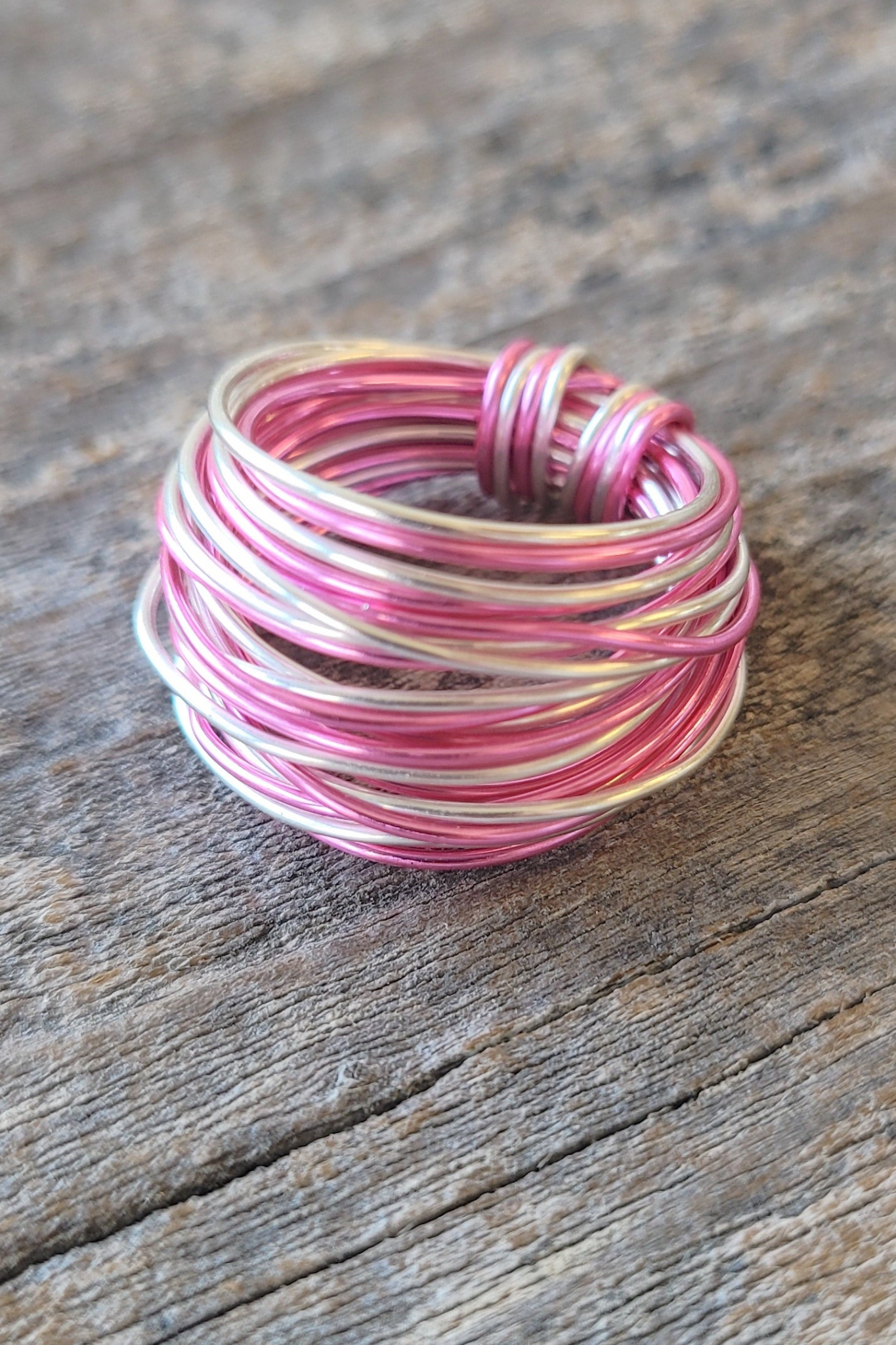 Marcia Wire Wrap Ring in Hot Pink with Silver