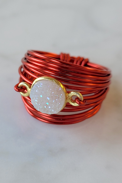 Torrey Ring in Red with White Druzy