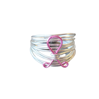 Marcia Silver Wire Wrap Ring with Breast Cancer Ribbon