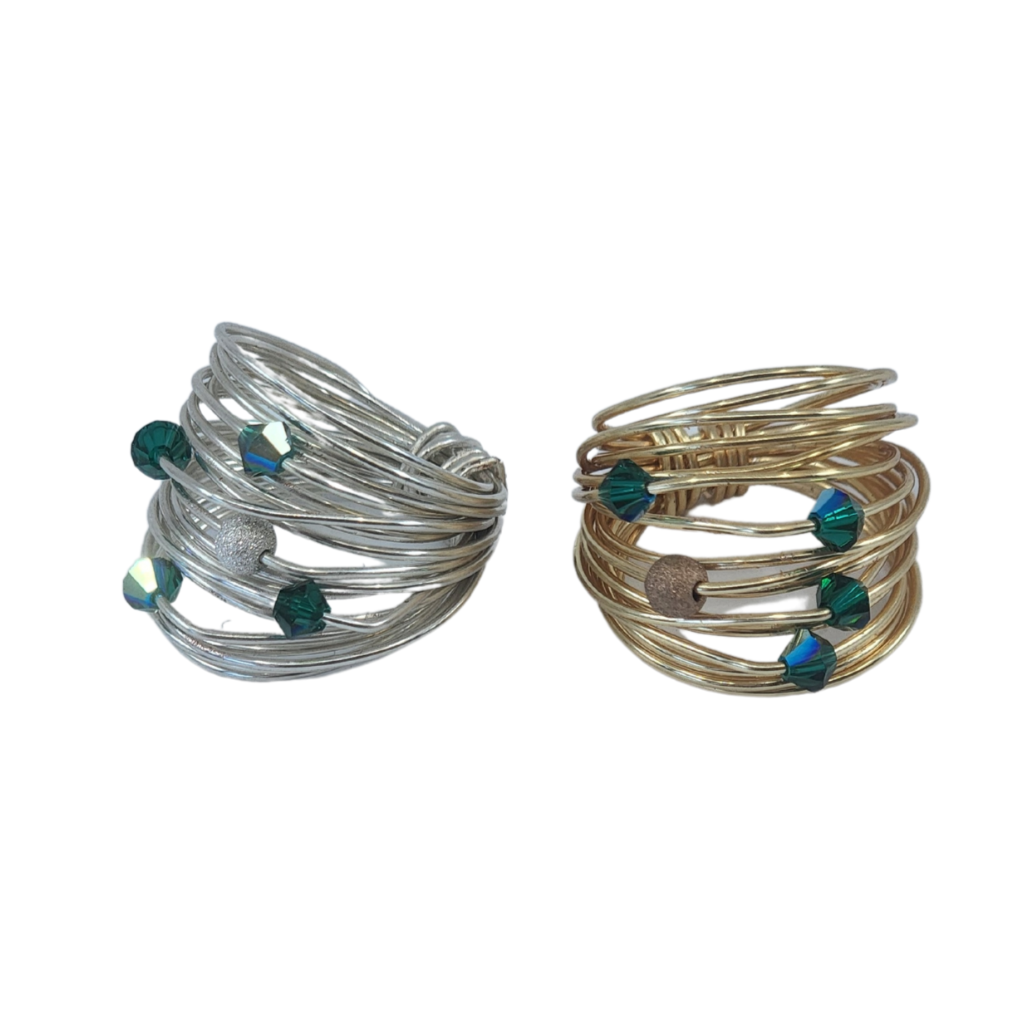 Marcia Wire Wrap Ring with Deep Green Swarovski Crystals