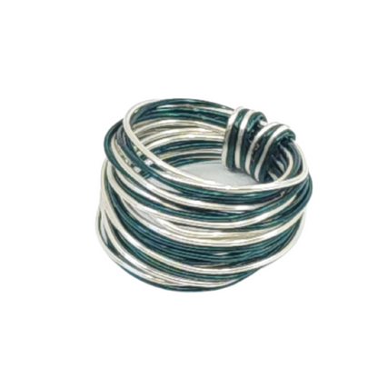 Marcia Wire Wrap Ring in Green and Silver