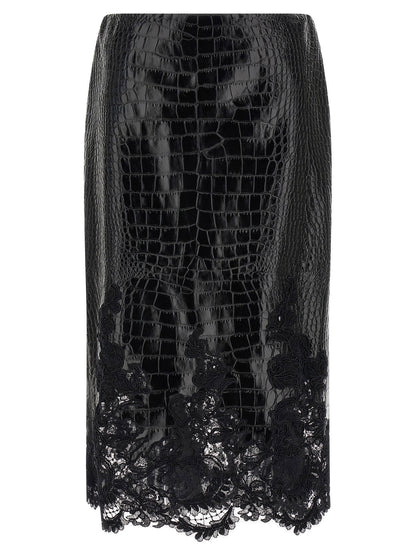 Ermanno Scervino Coconut Print Sheath Skirt With Lace