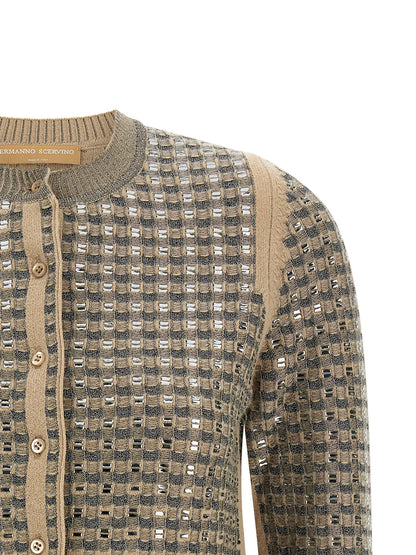 Ermanno Scervino Check Cardigan With Crystals