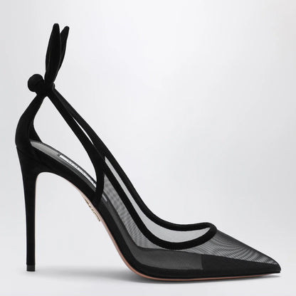 Aquazzura Black Bow Tie pumps in mesh and suede