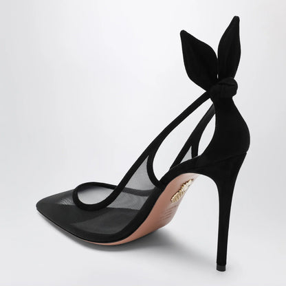 Aquazzura Black Bow Tie pumps in mesh and suede