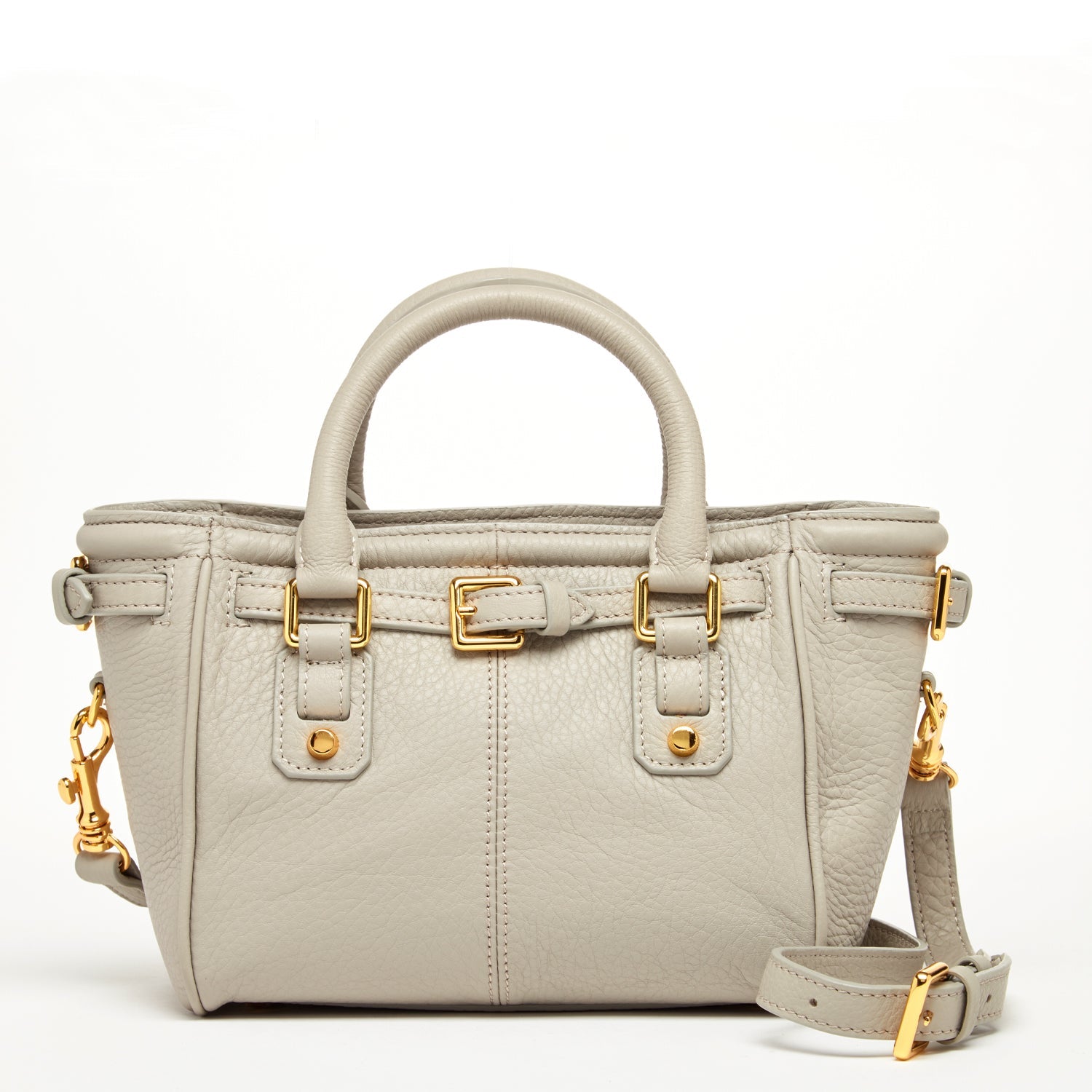 Emma Leather Satchel Bag Grayish Beige