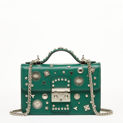 The Hollywood Studded Leather Crossbody Bag Evergreen