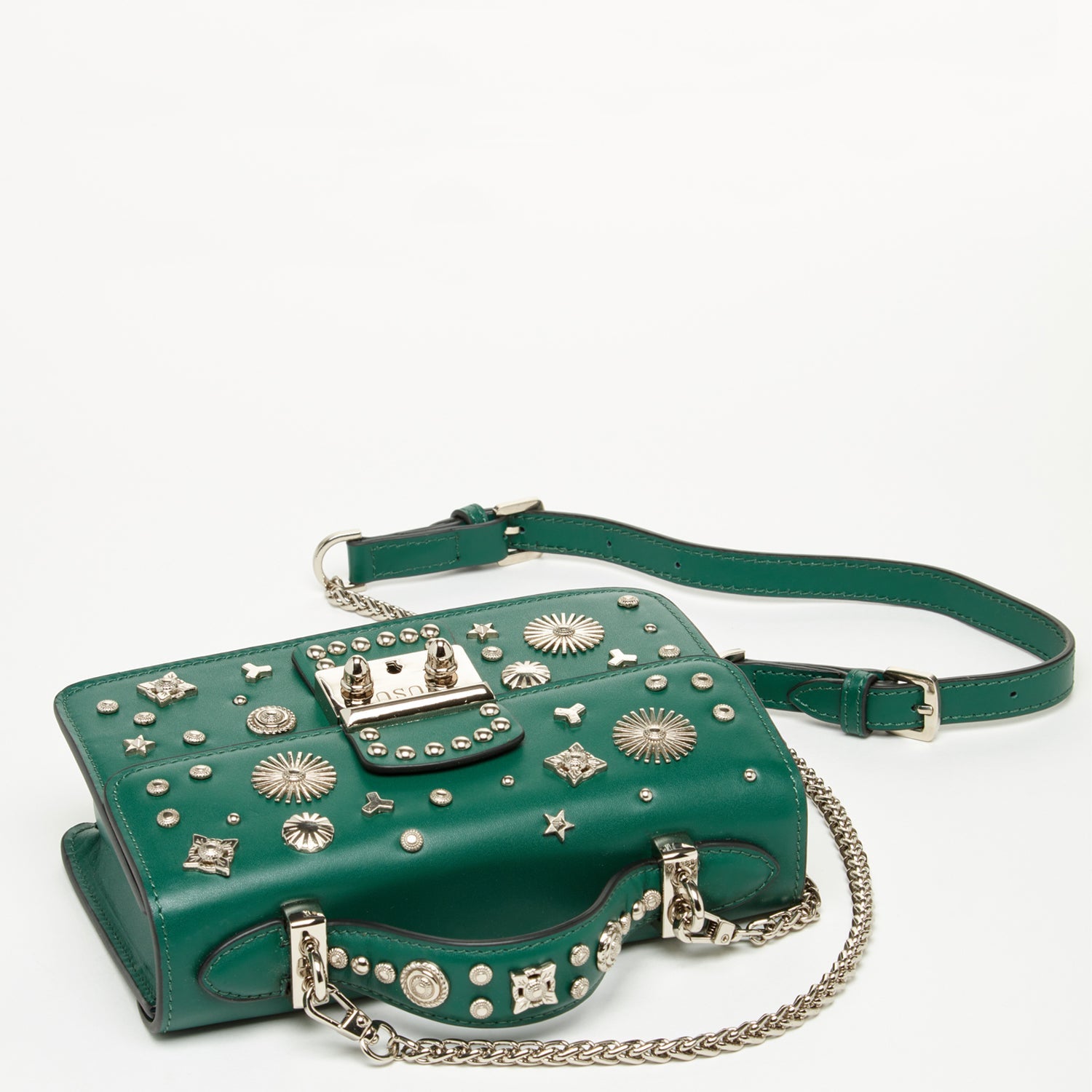 The Hollywood Studded Leather Crossbody Bag Evergreen