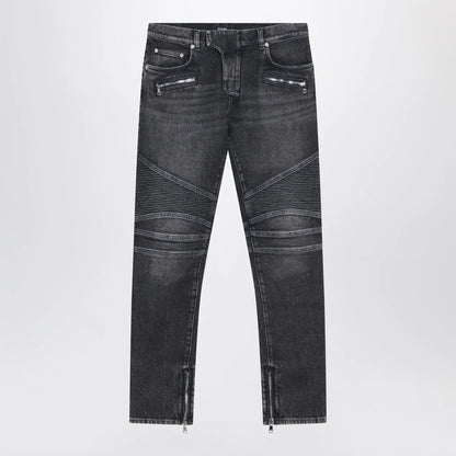 Balmain Grey washed slim biker jeans