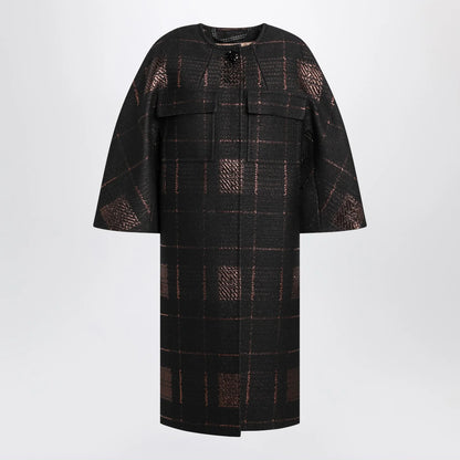 Max Mara Atelier Black cocoon coat in jacquard lamé