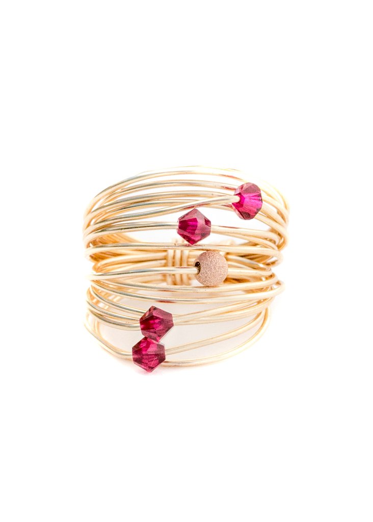 Marcia Wire Wrap Ring with Ruby Swarovski Crystals