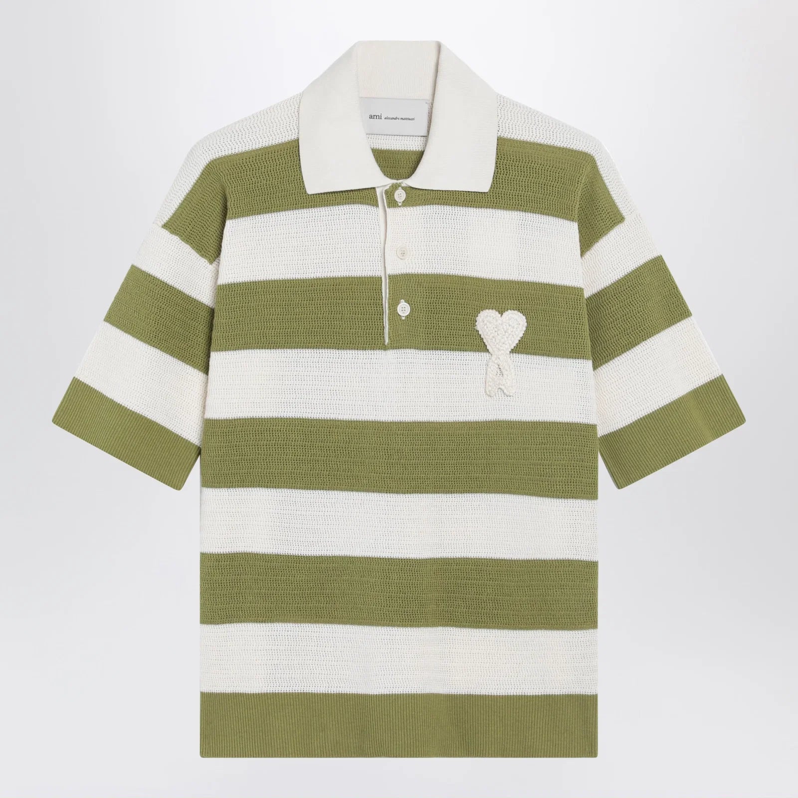 Ami Paris Ami de Coeur striped cotton knit polo shirt