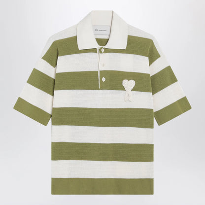 Ami Paris Ami de Coeur striped cotton knit polo shirt