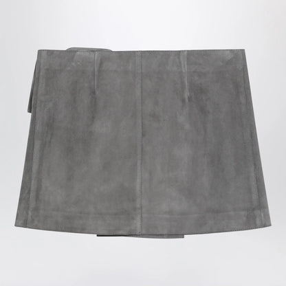 Ami Paris Grey suede mini skirt with large buckle belt