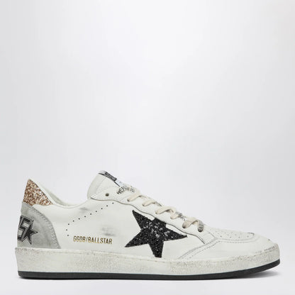 Golden Goose White and black Ball Star sneakers with gold glitter
