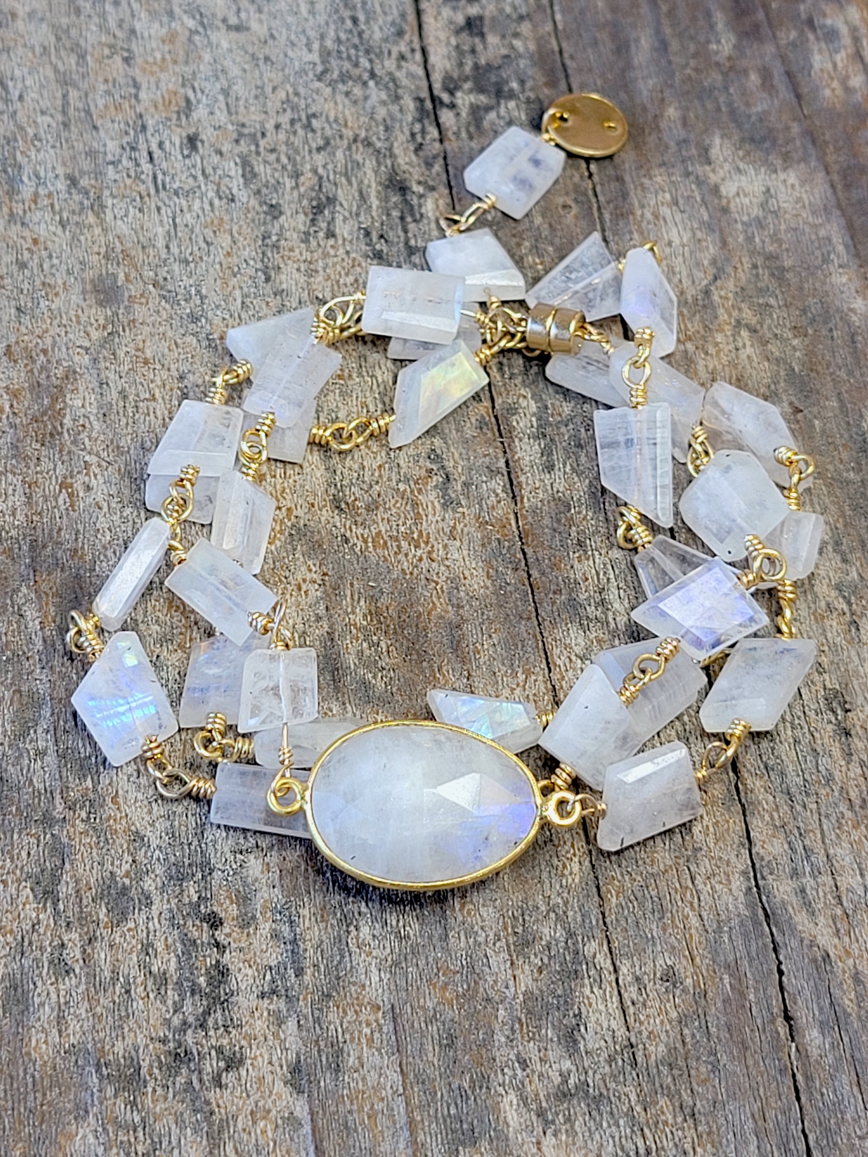 Hana Wrap Bracelet/Necklace in Moonstone - Chunky Stone