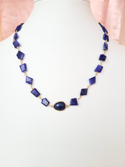 Hana Wrap Bracelet/Necklace in Sapphire - Chunky Stone