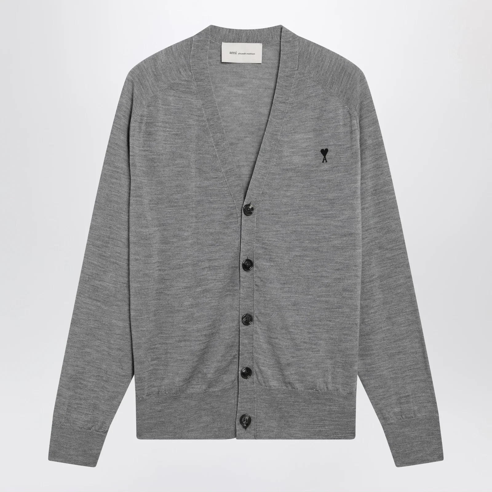 Ami Paris Grey Ami De Coeur cardigan in wool