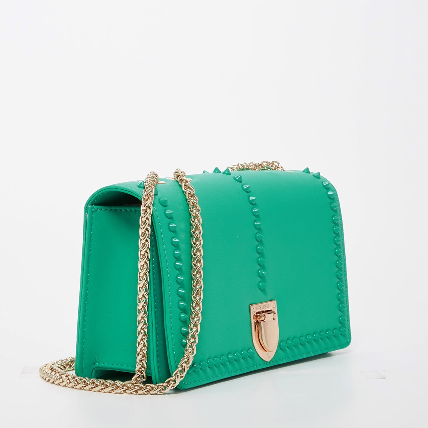 Josie Green Leather Bag with Chain Strap