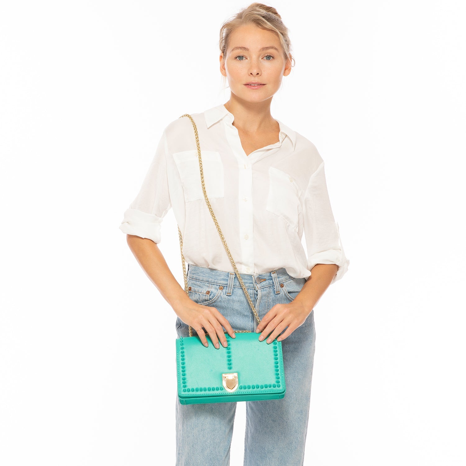 Josie Green Leather Bag with Chain Strap