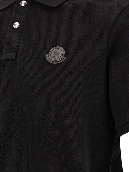 Moncler Leather Logo Patch Polo Shirt