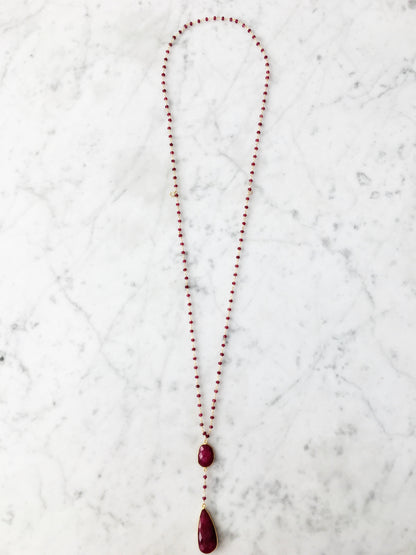 Double Diana Denmark Necklace in Ruby with Ruby Drop