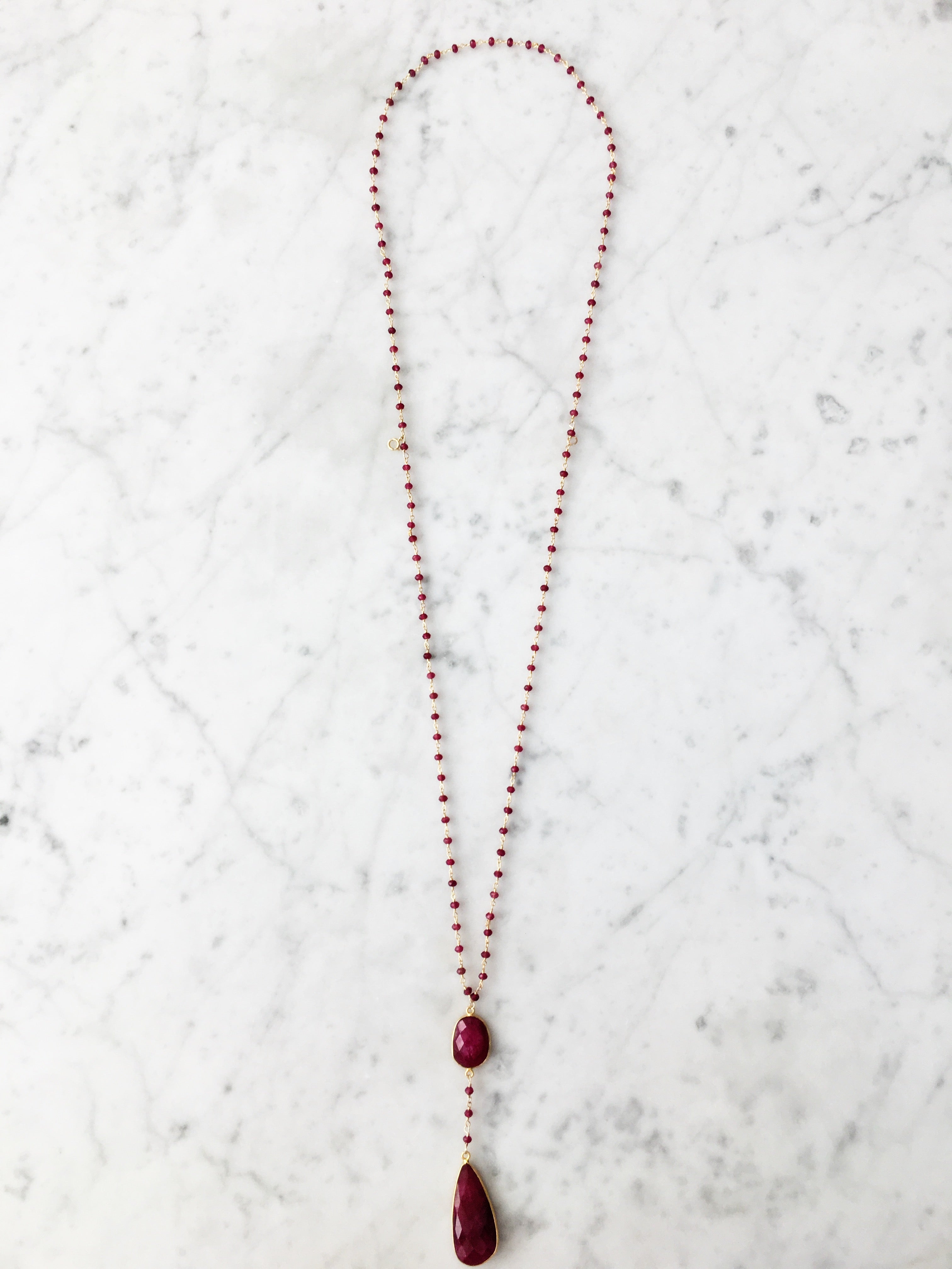 Double Diana Denmark Necklace in Ruby with Ruby Drop