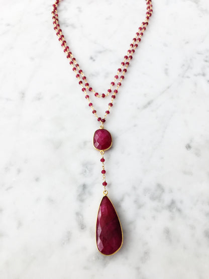 Double Diana Denmark Necklace in Ruby with Ruby Drop