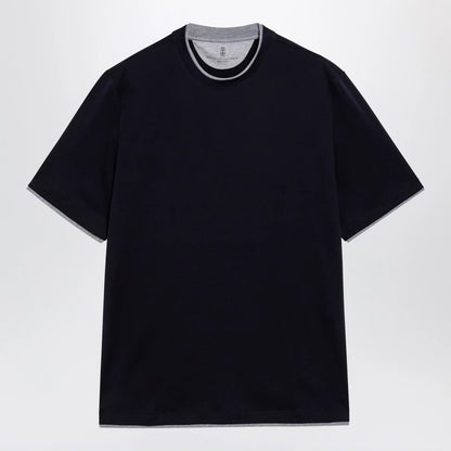Brunello Cucinelli Crew-neck cotton jersey T-shirt with faux layering, cobalt