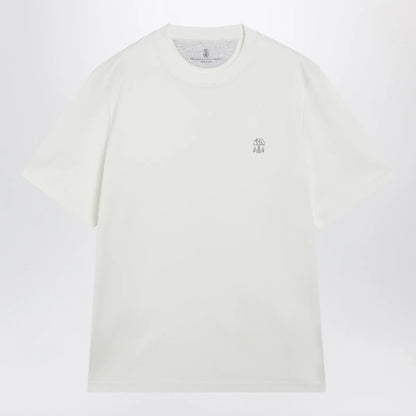 Brunello Cucinelli Crew-neck cotton jersey T-shirt with logo in off white