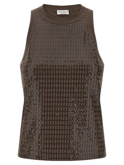 Brunello Cucinelli Dazzling Check Embroidery Top