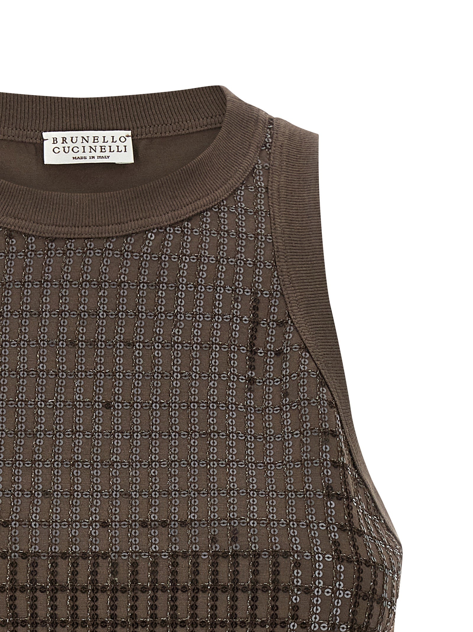 Brunello Cucinelli Dazzling Check Embroidery Top