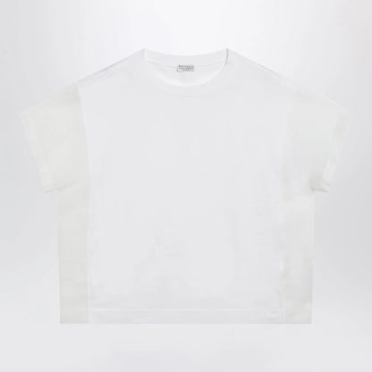 Brunello Cucinelli T-shirt in cotton jersey and organza in white