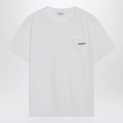 Brunello Cucinelli White cotton T-shirt with Shiny Tab