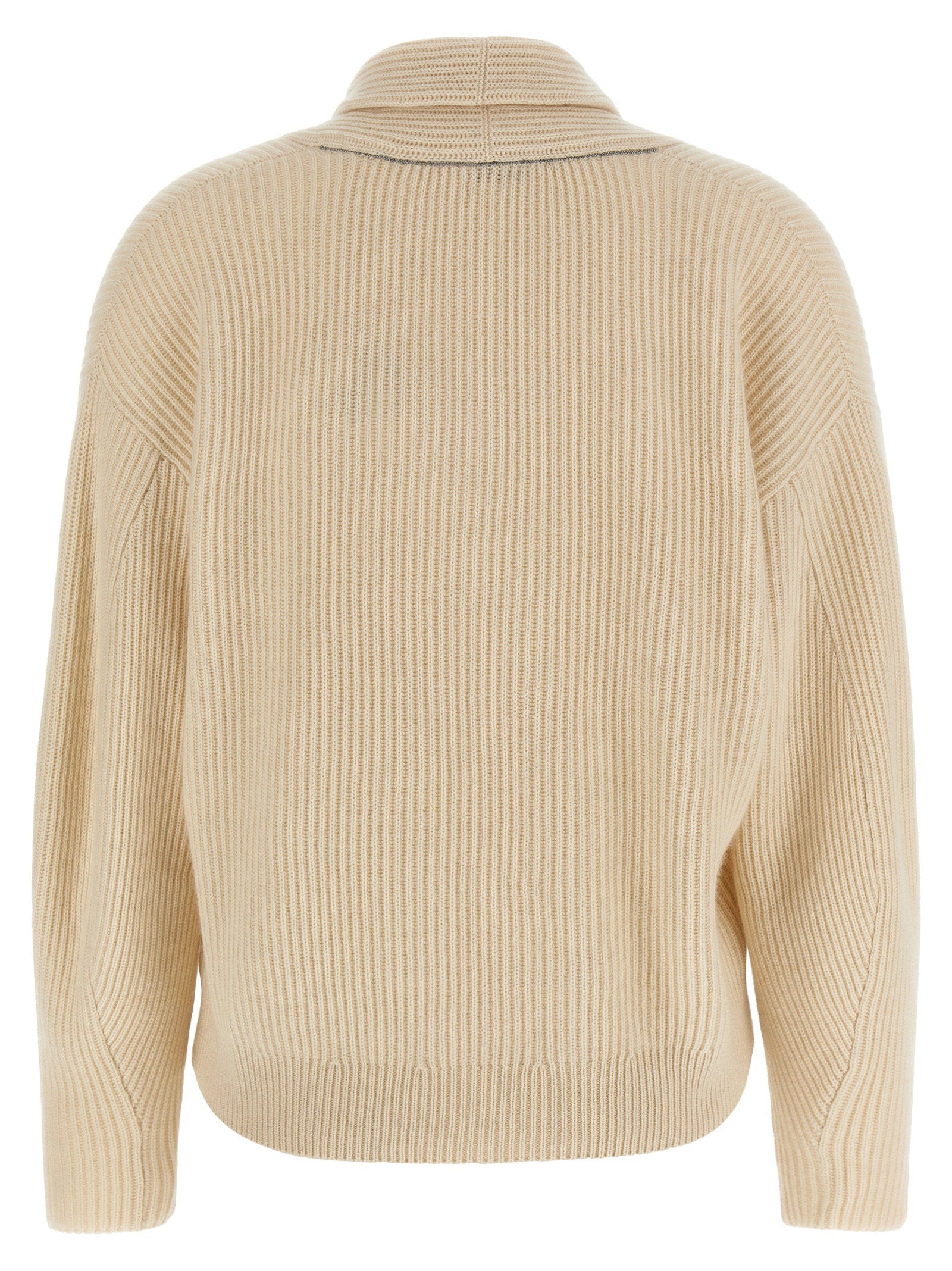 Brunello Cucinelli Shawl Neck Ribbed Sweater