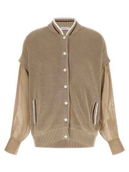 Brunello Cucinelli Organza Sleeve Cardigan