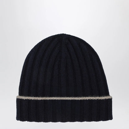 Brunello Cucinelli Ribbed cashmere beanie in navy blue