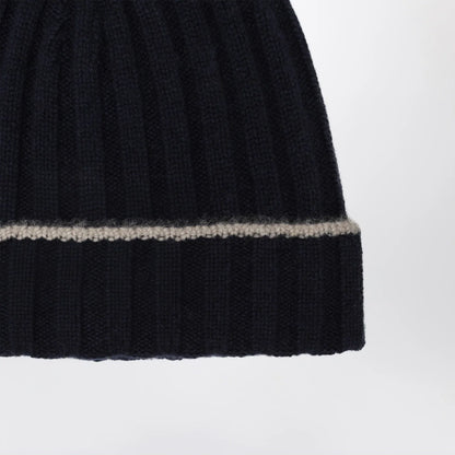 Brunello Cucinelli Ribbed cashmere beanie in navy blue