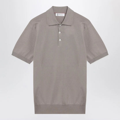 Brunello Cucinelli Light brown cotton knit polo shirt