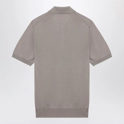 Brunello Cucinelli Light brown cotton knit polo shirt