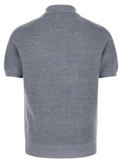 Brunello Cucinelli English Half-ribbed Polo Shirt