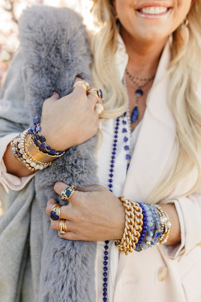 Hana Wrap Bracelet/Necklace in Sapphire - Chunky Stone